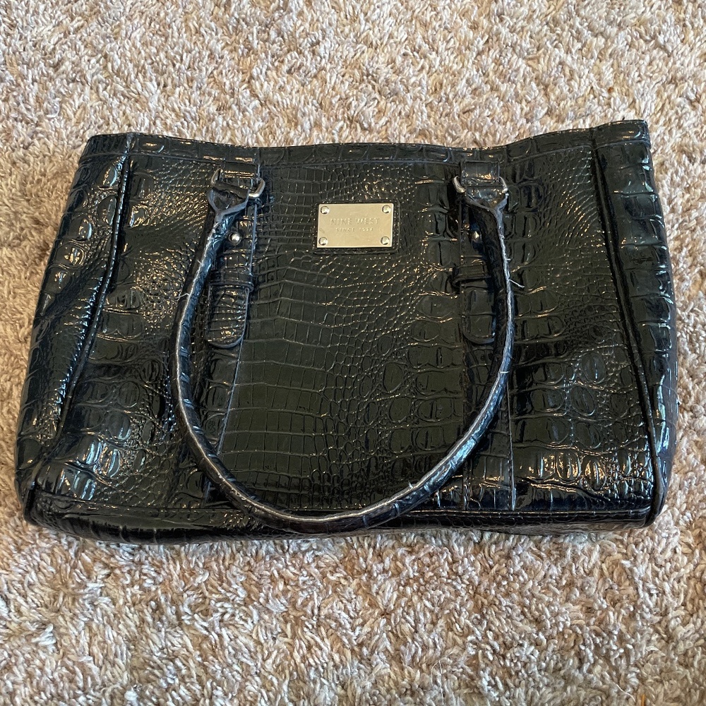 Nine West Black Faux Alligator Satchel